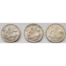 AUSTRALIA 1936 - 1963 . SIXPENCE . 3 MONARCH'S . 3 COINS
